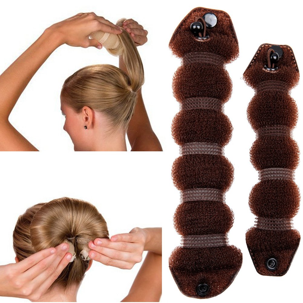 Goldrose Beauty Buns 2 Piece Magic Hair Styling Styler Twist Ring Former Shaper Doughnut Donut Chignon Bun Maker Clip Hair Curler Accessory Small & Large (Brown)