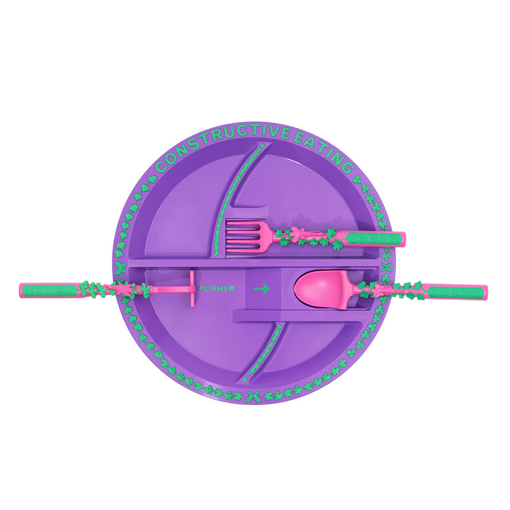 Constructive Eating Plate and Utensils Set - Made in USA - Toddler Dinnerware, Kids Dinnerware and Utensils Set for Ages 1-3, Toddler Utensils 2 and 3 Year Old, Divided Toddler Plates (Garden Fairy)