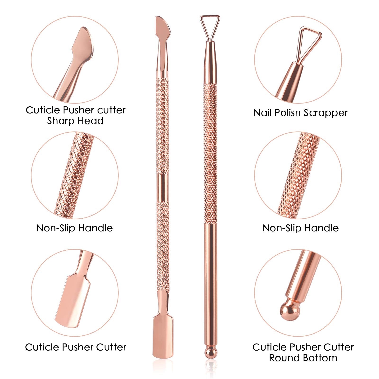 Cuticle Trimmer with Cuticle Pusher and Cutter,YINYIN Cuticle Remover Cutter Nipper Clippers Durable Pedicure Manicure Tools for Fingernails and Toenails(D501-RoseGold)…