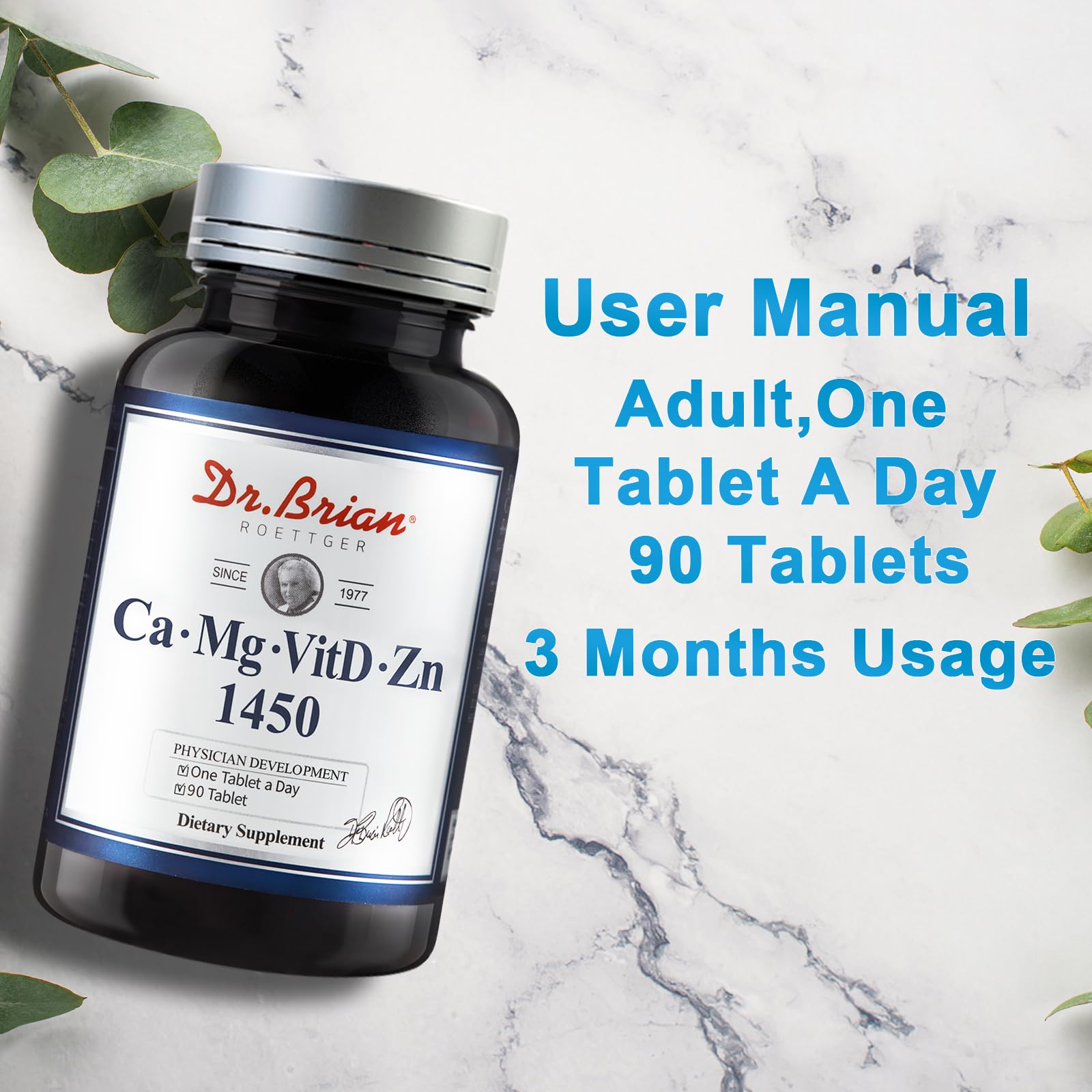 Dr. Brian Calcium Supplement Supports Bone Strength, Calcium Magnesium Zinc with Vitamin D3 & Multiminerals Help Teeth Health, Magnesium Supplement, Non-GMO, Soy and Gluten Free (90 Tablets)