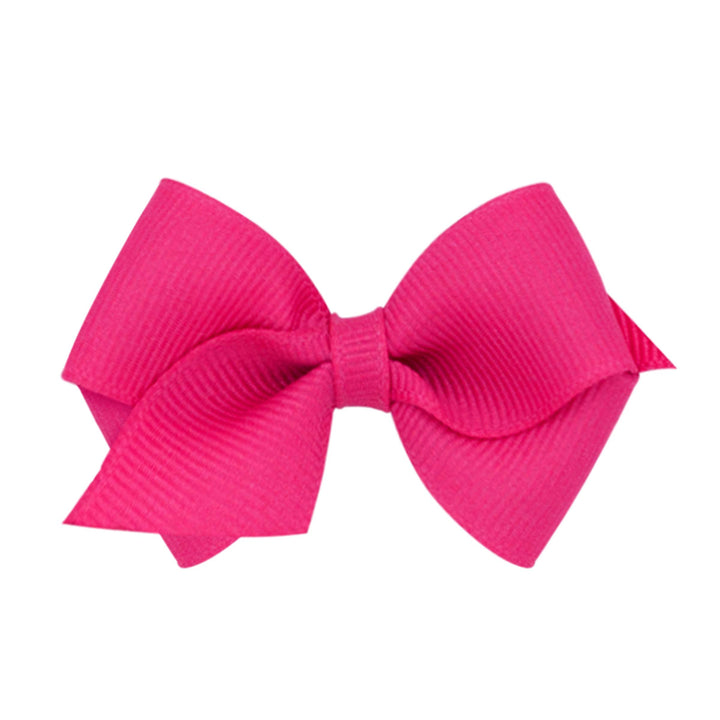 Wee Ones Girls' Classic Grosgrain Hair Bows on a WeeStay No-Slip Hair Clip, Handmade, Mini, Shocking Pink
