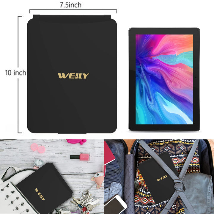 WEILY Portable Travel Mirror Makeup Mirror with 72 LED Lights, Touch Screen Three Colors Dimmable,Ultra Thin, 2000 mAh USB Rechargeable Foldable Cosmetic Mirror(Black)