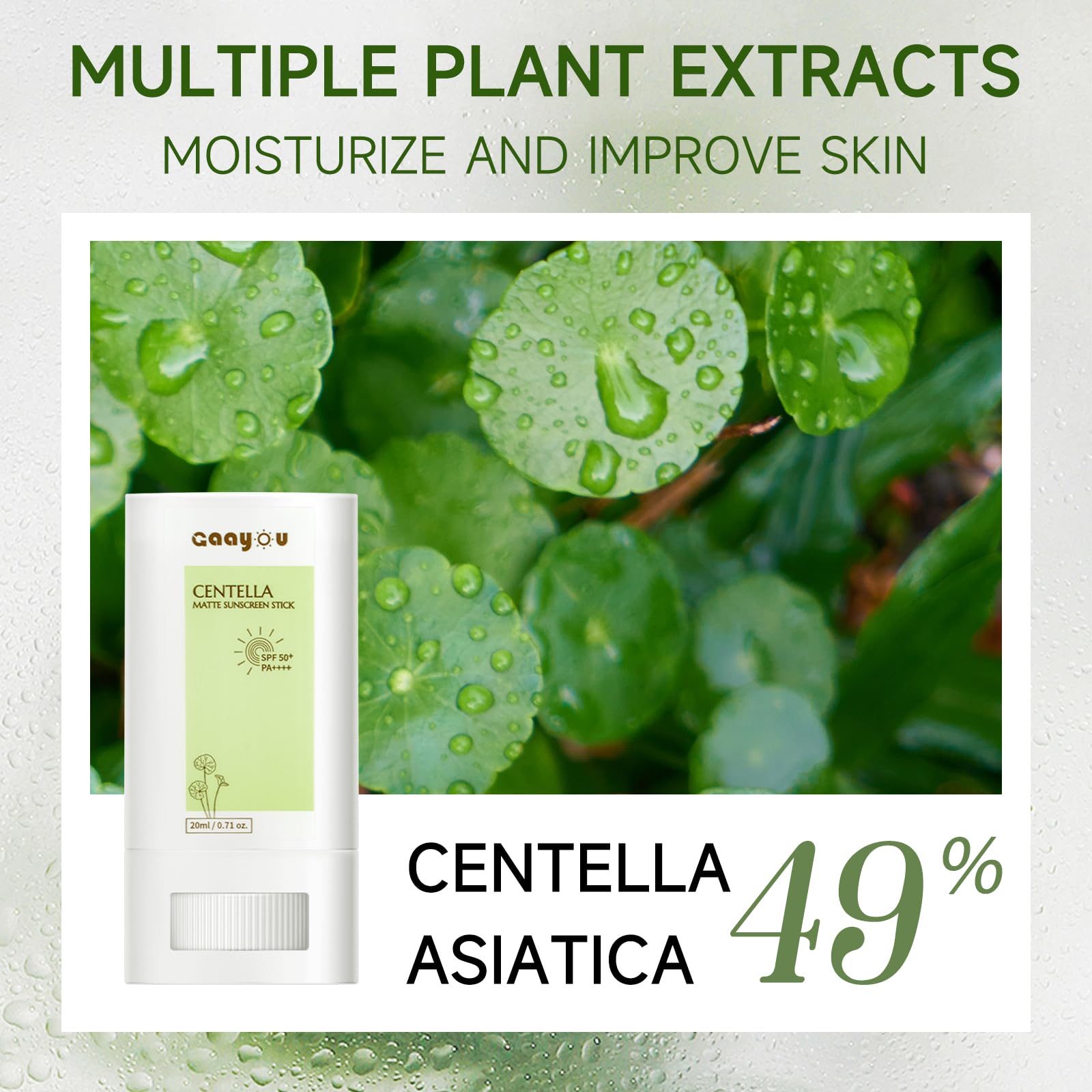 Sunscreen Stick SPF PA50++++ Centella Sunscreen Korean Sunscreen Stick Soothing Moisture Matte Sun Stick for Face & Body Non Greasy, No White Cast