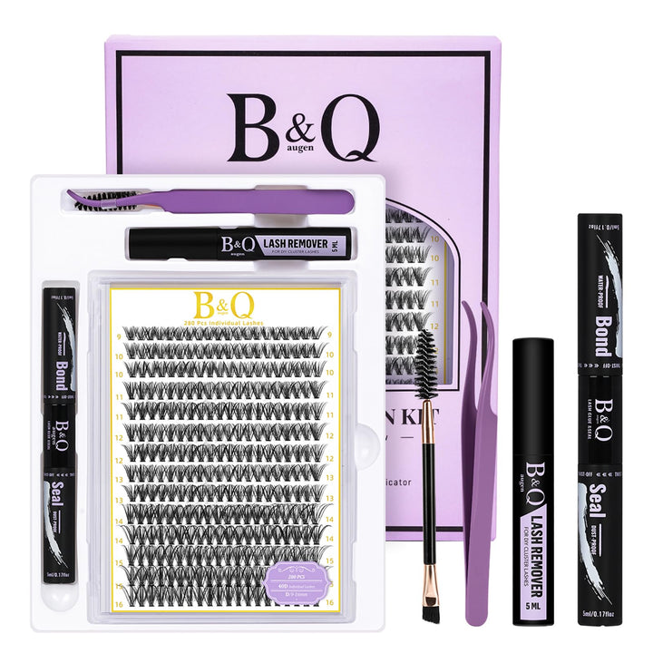 B&Qaugen Lash Cluster Kit Lash Extension Kit 280 PCS Individual Eyelash 40D-D-9-16MIX Cluster Eyelash Glue, Seal, Remover(40D-D-9-16MIX)