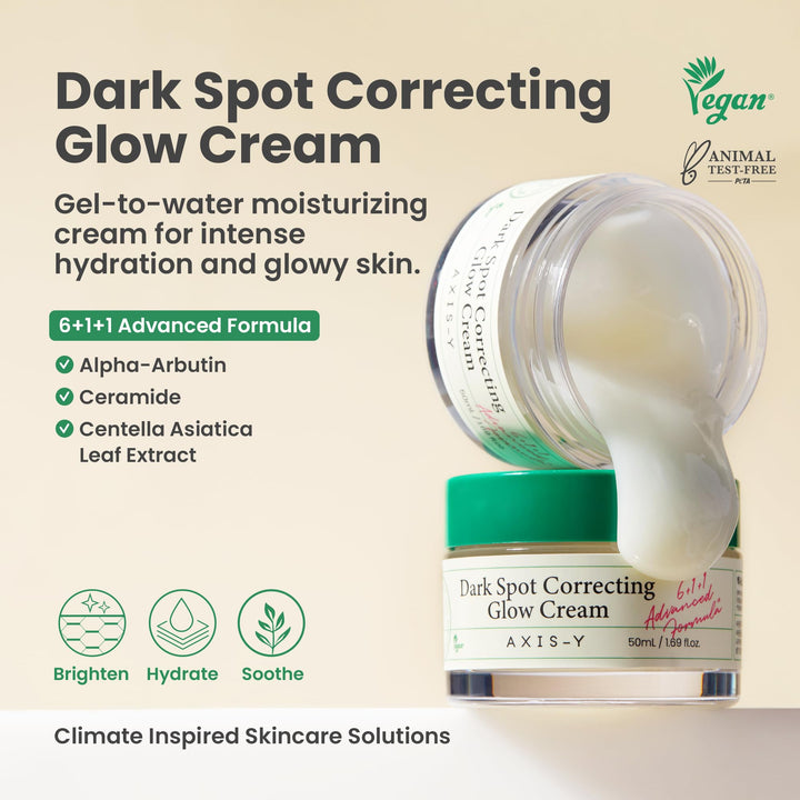 AXIS-Y Dark Spot Correcting Glow Cream - Brightening & Hydrating Moisturizer Face Cream with 2% Alpha-Arbutin, 5% Niacinamide & Ceramide - Vegan Korean Skin Care for All Skin Types - 1.69 fl. oz.