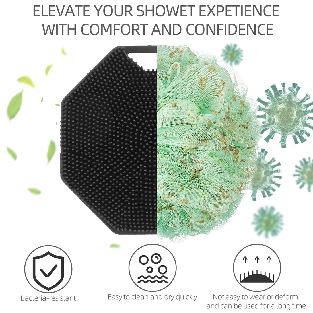 2Pack Silicone Body Scrubber, Qewro Body Buffer Exfoliating Brush with Silicone Loofah, Scalp Exfoliator Hair Shampoo Skin Cleaning Brush, Bath & Body Brushes for Men Women use in Shower (2Pack)