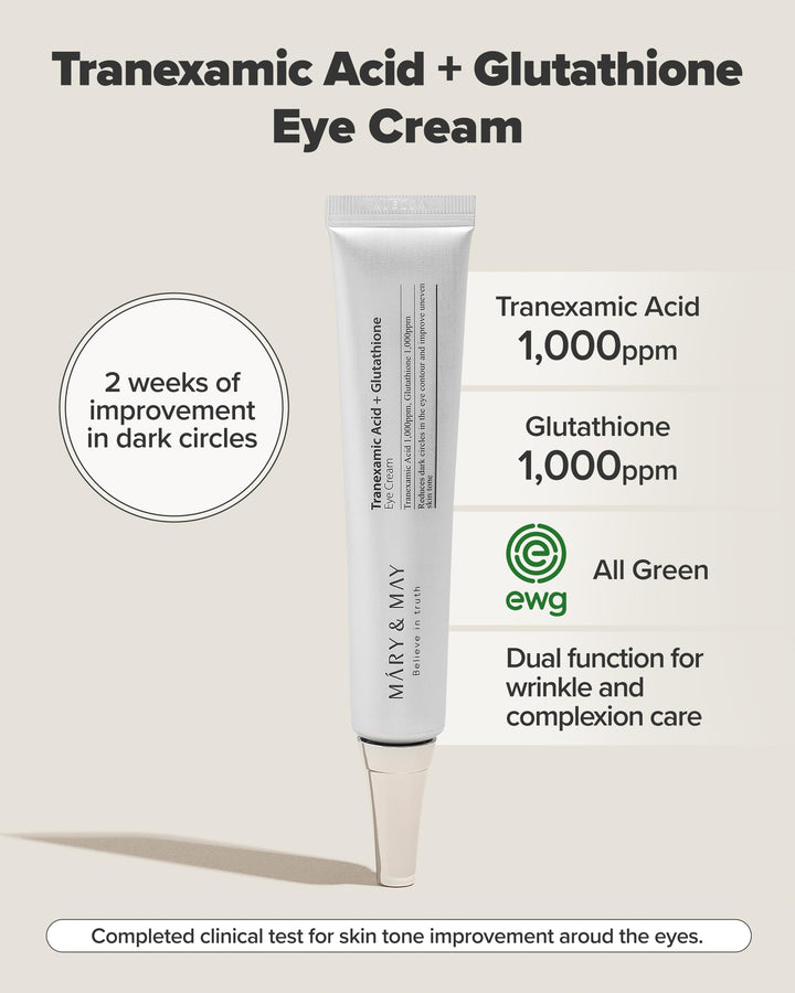 Mary&May Tranexamic Acid + Glutathione Eye Cream - Powerful Antioxidant, Reduces Dark Circles in the Eye, Improve Uneven Skin Tone with Vitamin C - Suitable for Morning and Night Use, 1.01 oz.