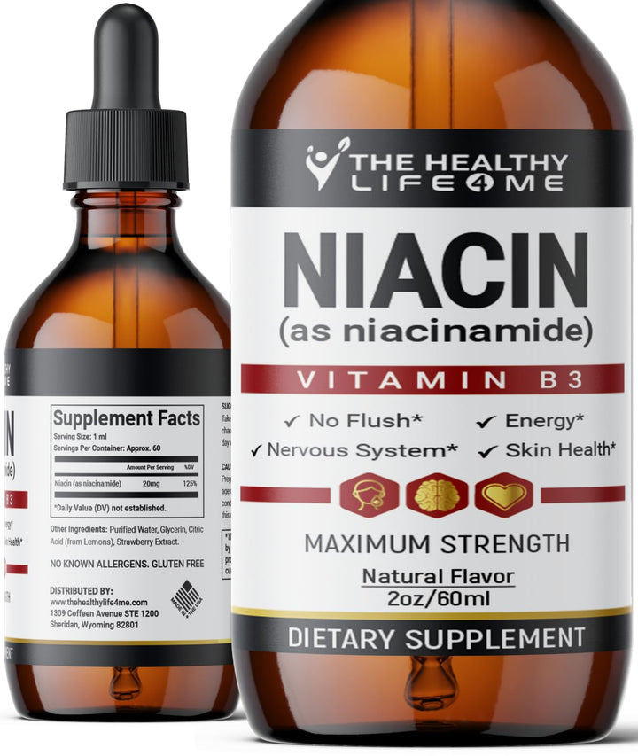 The Healthy Life 4 ME Vitamin B3 Niacinamide Liquid | 20mg Serving 60 Days Supply | Vitamin B Liquid Drops | 2oz Clear