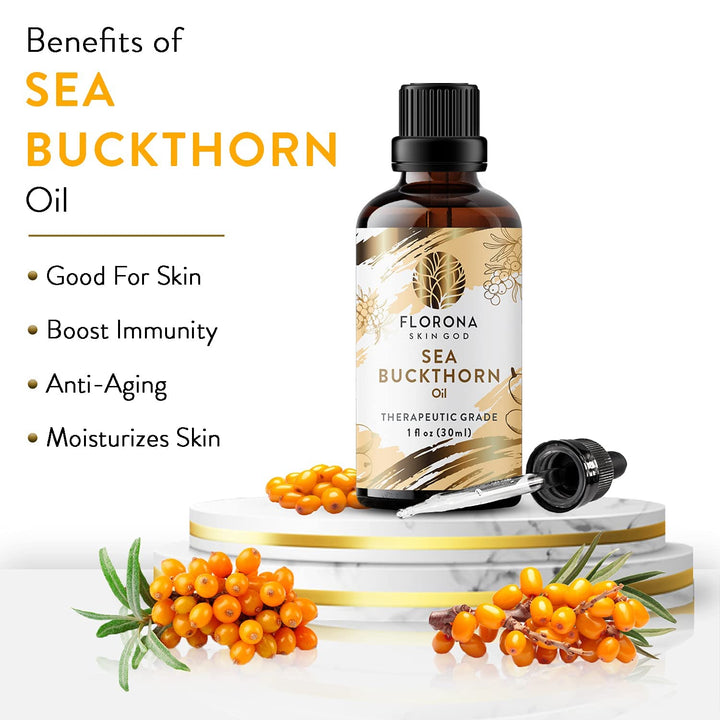 FLORONA Sea Buckthorn Berry Seed Oil 100% Pure & Natural - 1 fl oz, for Hair & Skin Care, Aromatherapy