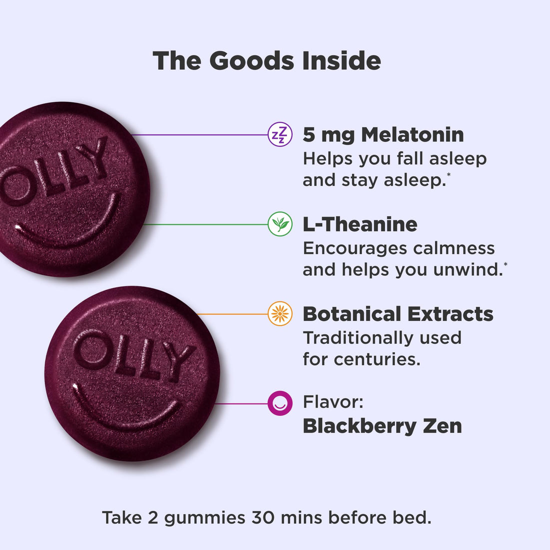 OLLY Extra Strength Sleep Gummy 5 mg Melatonin, L-Theanine, Chamomile, Lemon Balm Extracts, Sleep Aid, BlackBerry Flavor - 90 Count