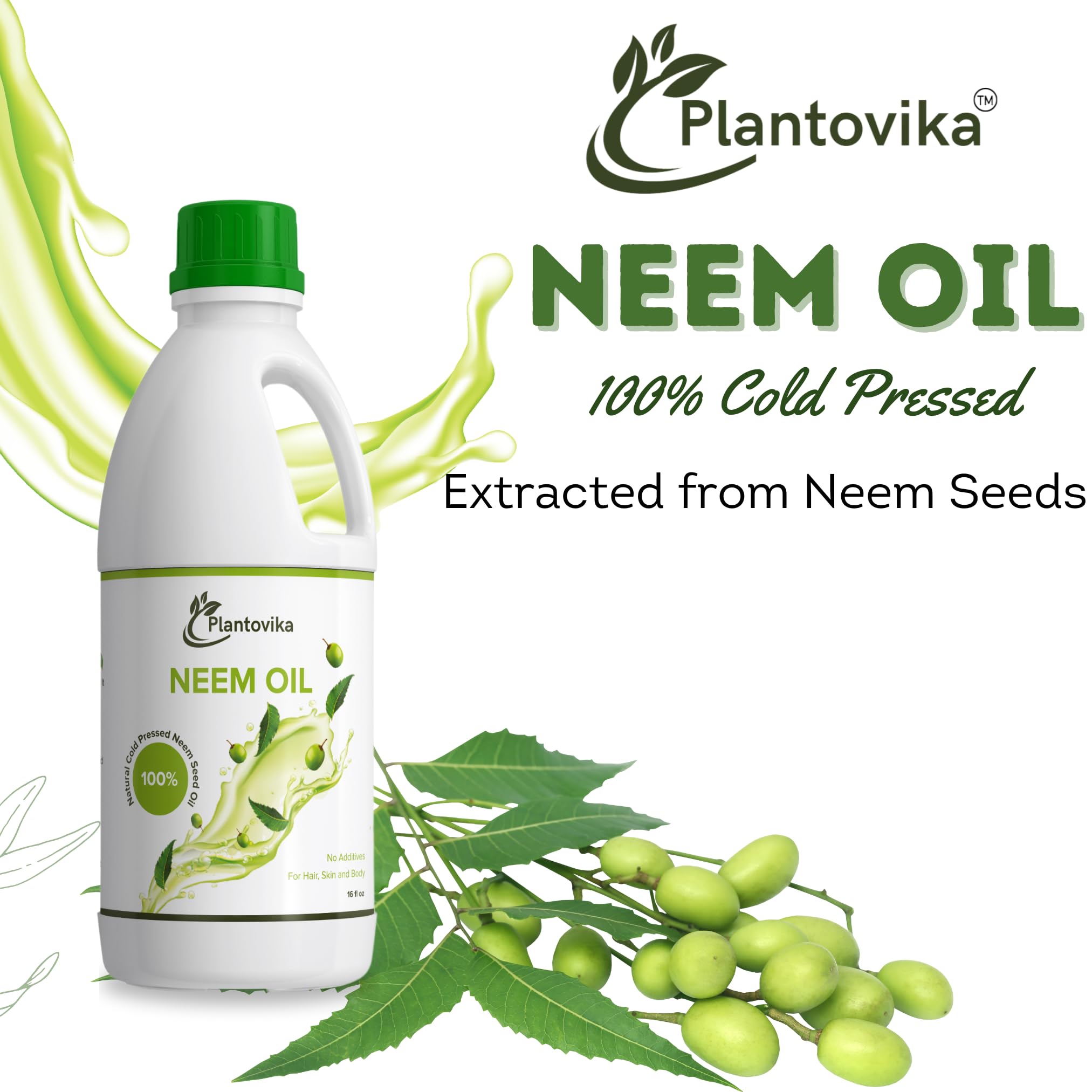 Plantovika Neem Oil, 100% Pure and Cold Pressed, for Skin, Hair, Body, Plants, and Dogs (32, Ounces)