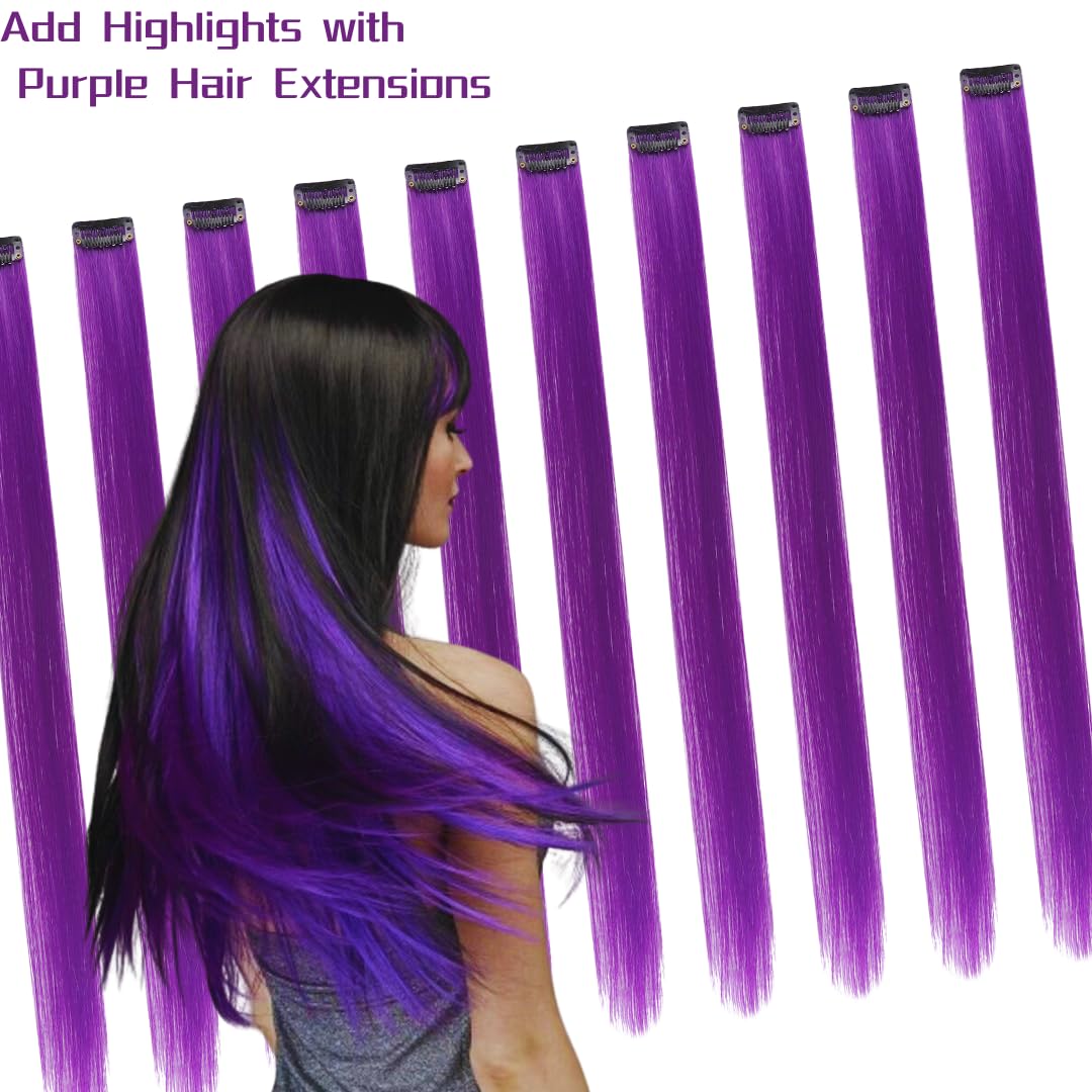 RINBOOOL Purple Hair Extensions Clip in, 22 Inch 10 Pieces Long Straight Colored, for Kids Girls Women Highlight Party, Synthetic