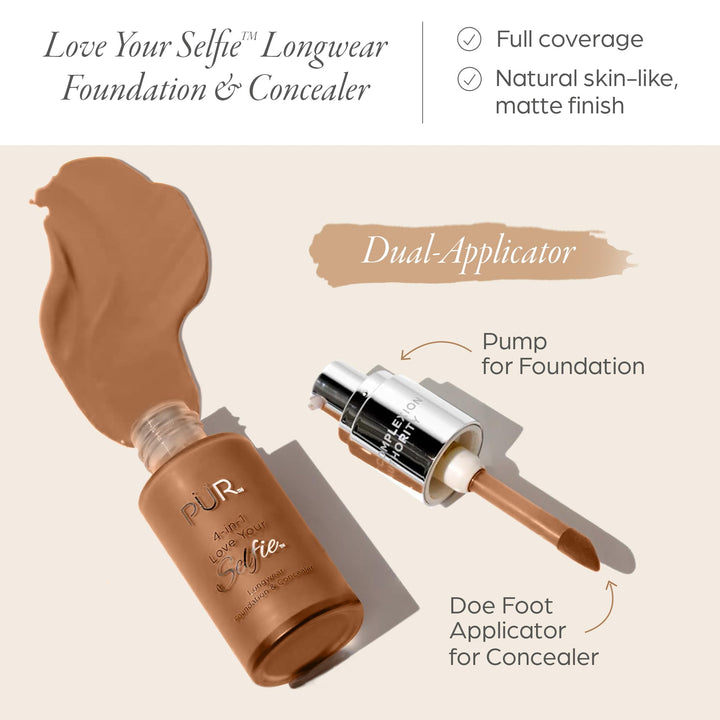 PÃƒÅ“R 4-in-1 Love Your Selfie Longwear Foundation & Concealer, Full Coverage Liquid Foundation, Hydrating Formula, Cruelty Free