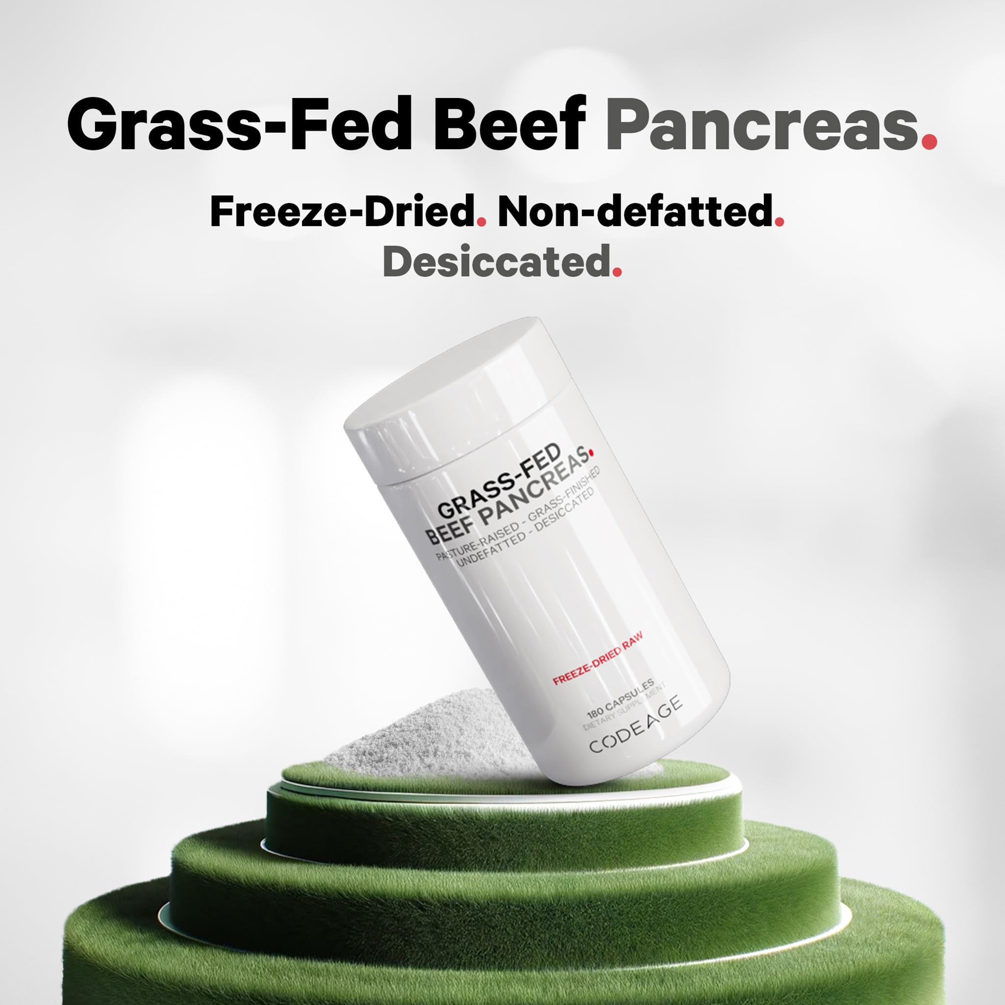 Codeage Grass Fed Beef Pancreas Supplement Glandulars - Freeze Dried, Non-Defatted Desiccated Beef Pancreas Pills – Pancreatic Enzymes Diet Meat - Pasture Raised Bovine Vitamins - 180 Capsules