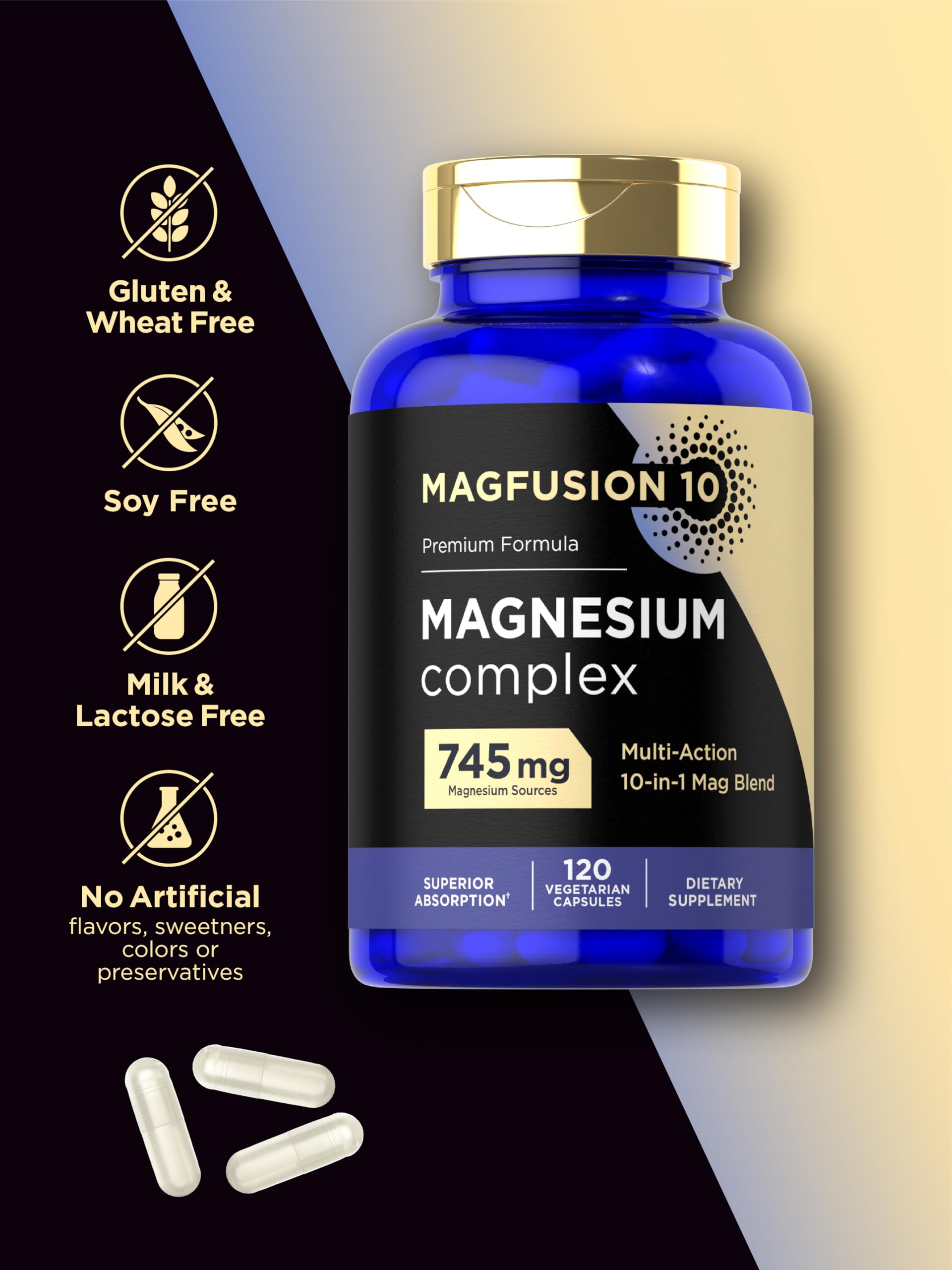 Magfusion-10 Magnesium Complex Supplement 745mg | 120 Capsules | 10 in 1 Blend | Vegetarian, Non-GMO, Gluten Free