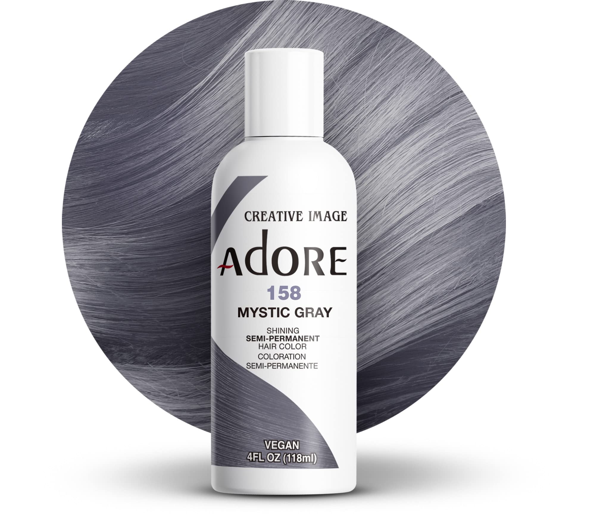 Adore Semi Permanent Hair Color - Vegan and Cruelty-Free Gray Hair Dye - 4 Fl Oz - 158 Mystic Gray (Pack of 1)