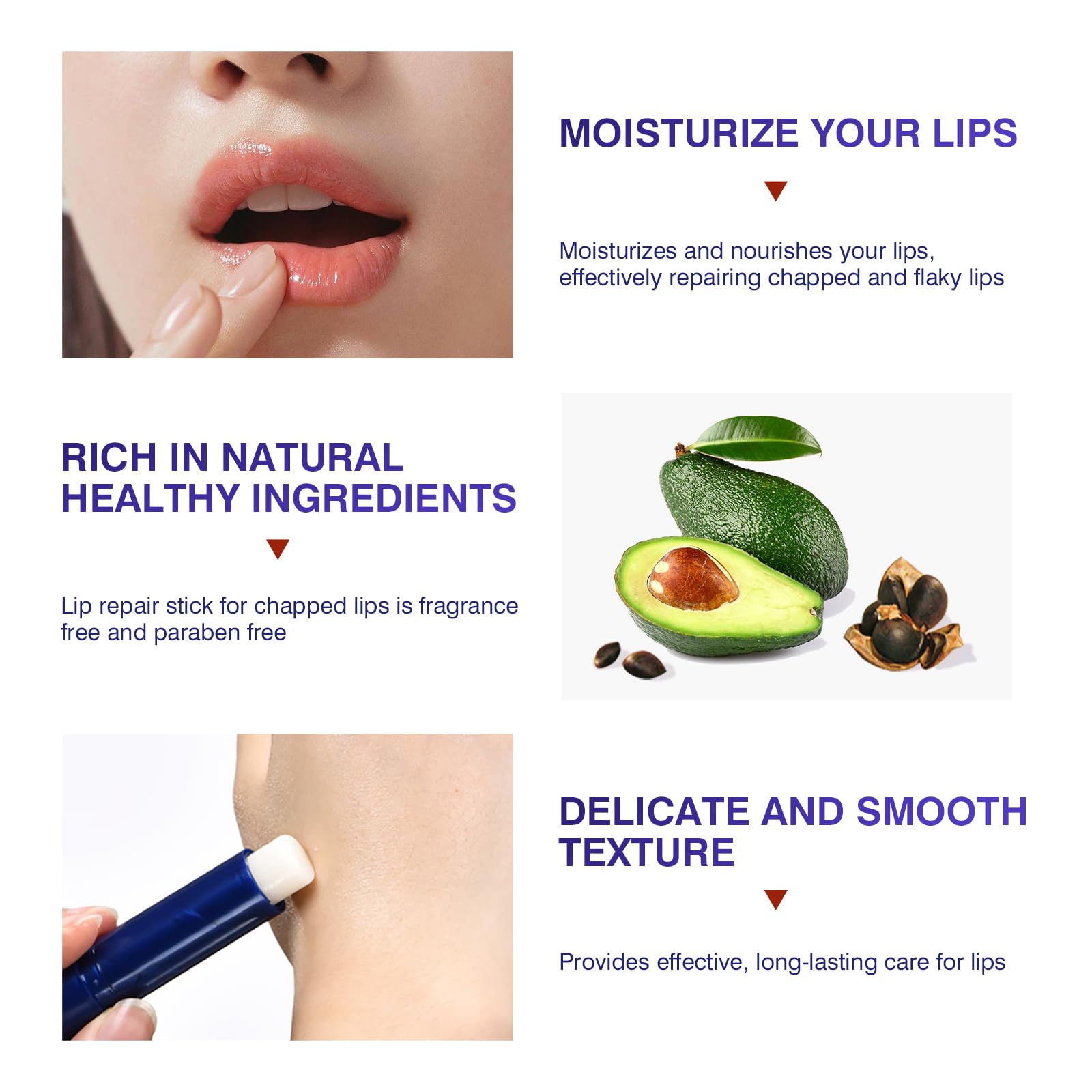 NICEFACE 2Pcs Natural Lip Repair Stick - Moisturizing Glossy Lip Balm Sticks and Lip Sleeping Mask, All-Day Hydrating Lip Protectant - Soothe Dry Chapped Lips Lip Care (Stick)