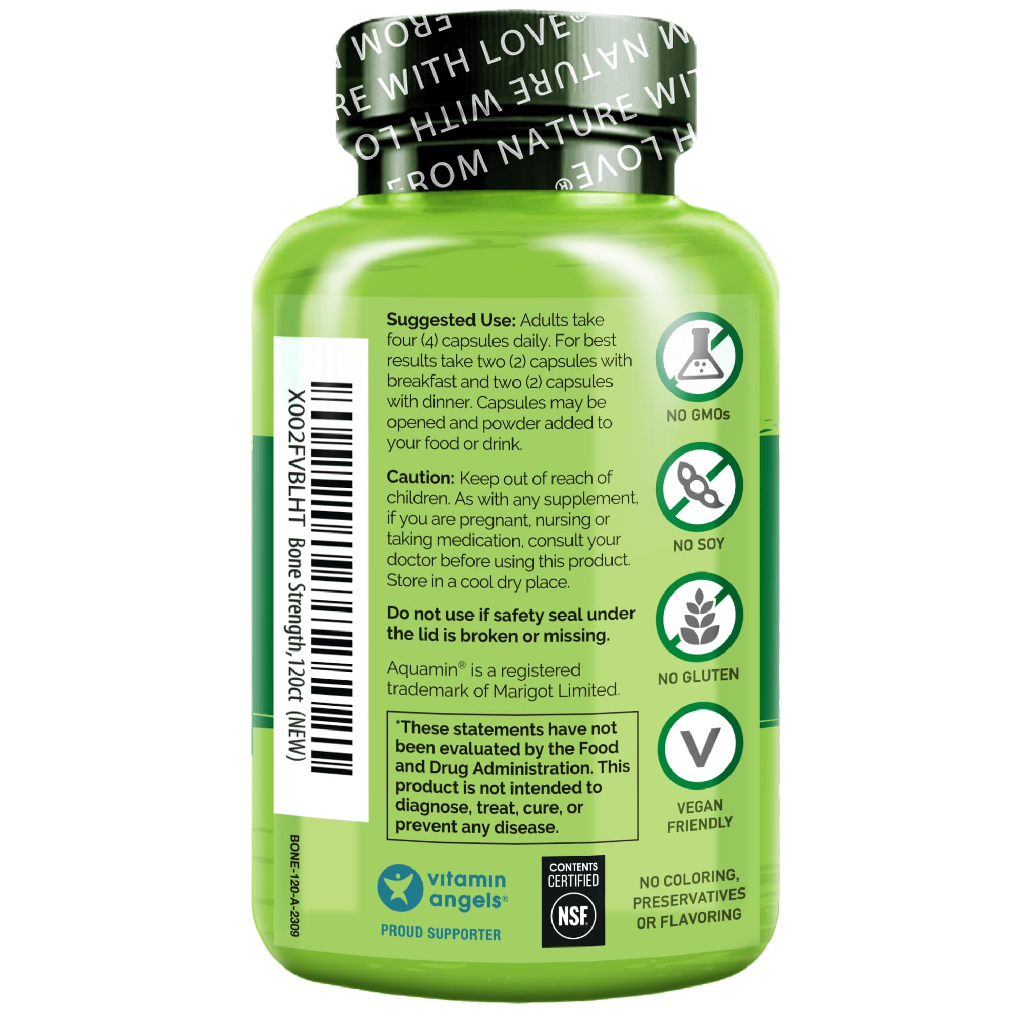 Naturelo Calcium Supplement - with Vitamin C, Vitamin D3, K2 and Magnesium, Zinc for Bone Strength, Calcium 600mg Plant-Based , 120 Vegetarian Capsules, Non-GMO, Soy & Gluten-Free