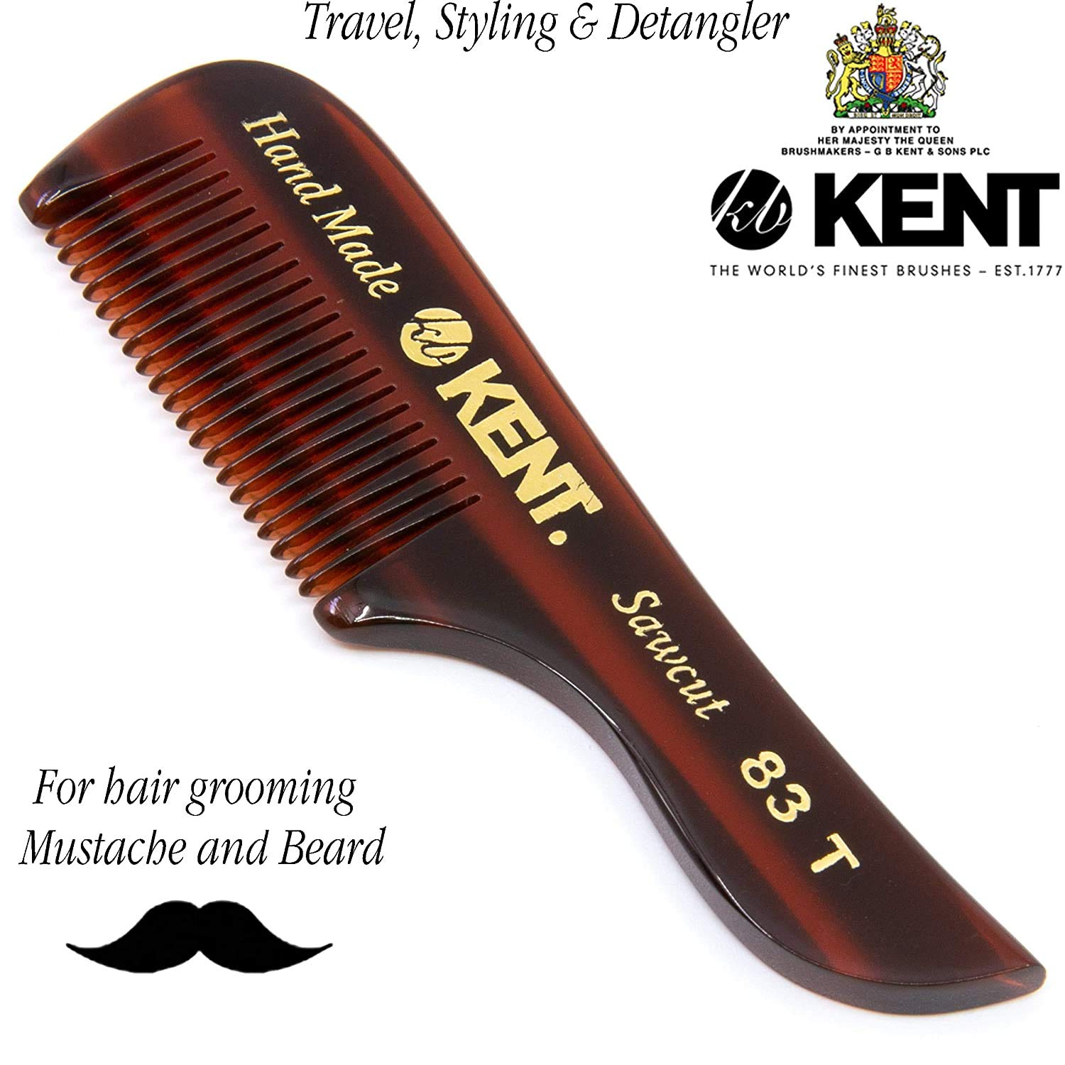 Kent 83T 3.25 80mm Handmade Limited Edition Beard/Mustache Uptail Handle Comb. Sawcut (2 PACK)