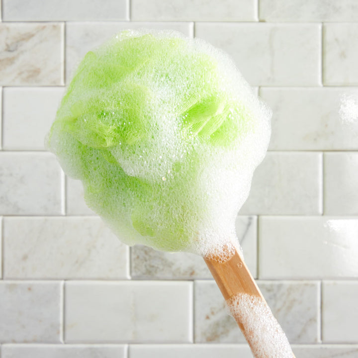 Juvale Bath Shower Body Wash Puff with Long Handle (4 Pack) 4 Colors