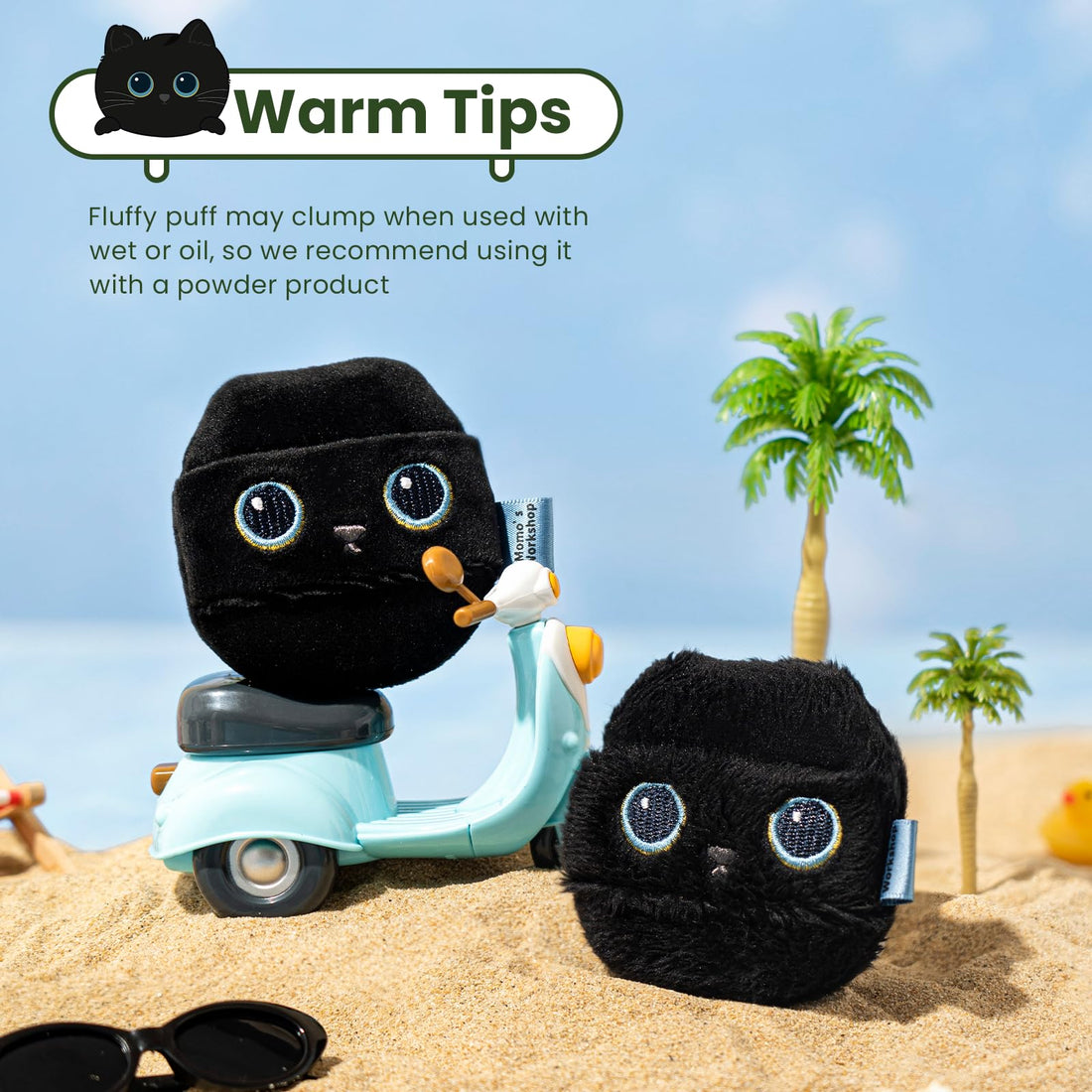 momo's workshop Cute Powder Puff, Black Fluffy Makeup Puff for Loose & Pressed Powders, Setting and Baking, Reusable, Dual-sided Use 1P M