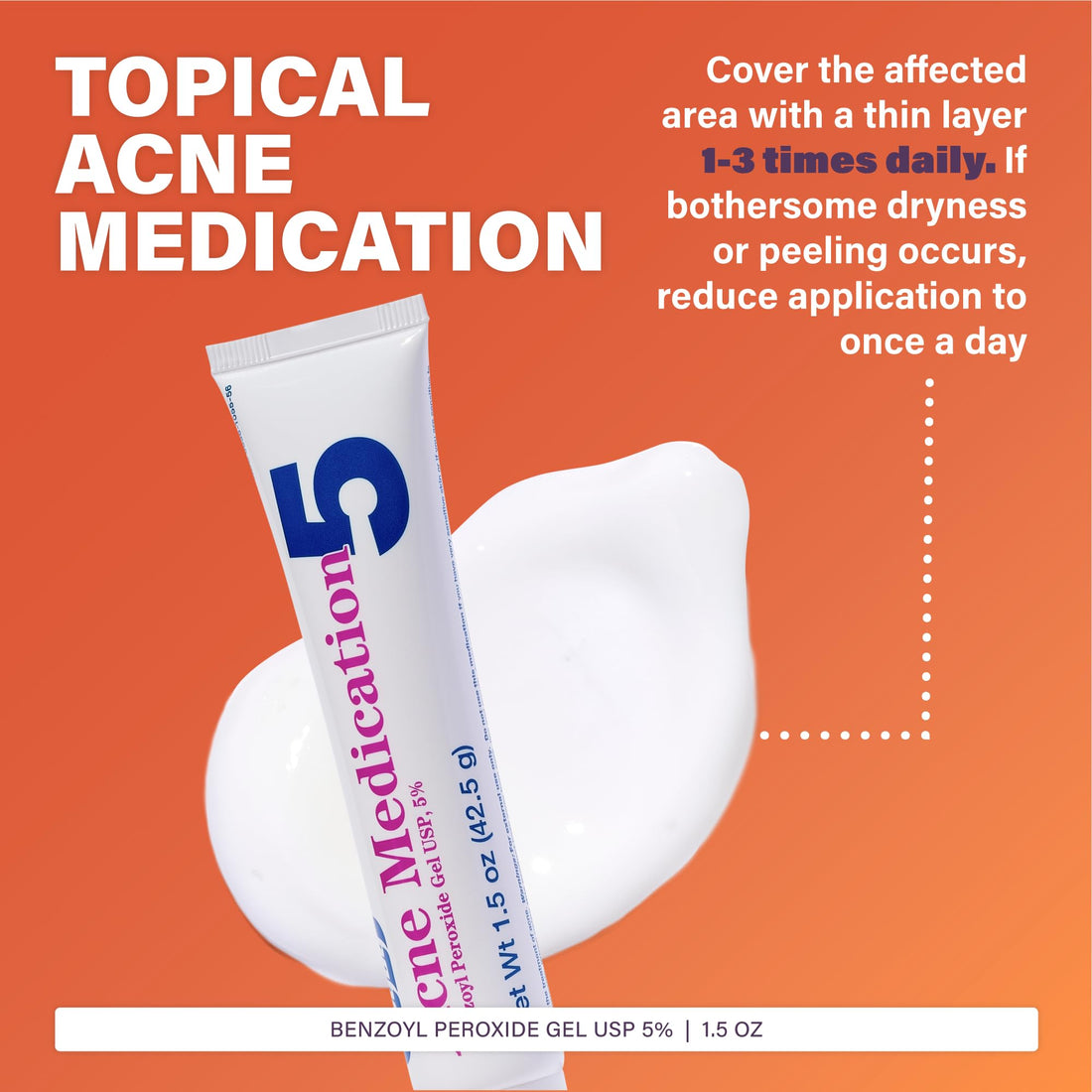 Rugby Acne Medication - Benzoyl Peroxide Gel USP 5% - Vanishing Formula - Greaseless - Helps to Clear Up Acne Pimples - 1.5 Oz. (1 Pack)