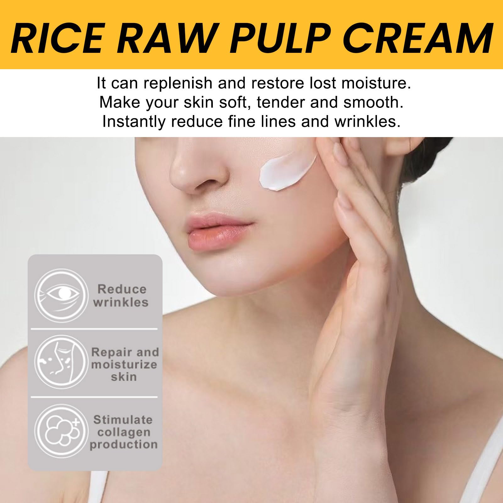 Grospe Rice Cream for Face,Rice Raw Pulp Face Cream for Moisturizing Skin,Shrink Pores,Anti Aging Smoth Fine Line,Restore Skin Elasticity