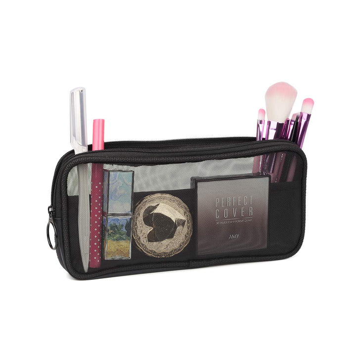 Patu Mesh Travel Toiletry Bag, Transparent Standing Pouch, Portable Shaving Washing Kits Organizer, Personal Care Trip Case, Pack of 2 (Size M), Black