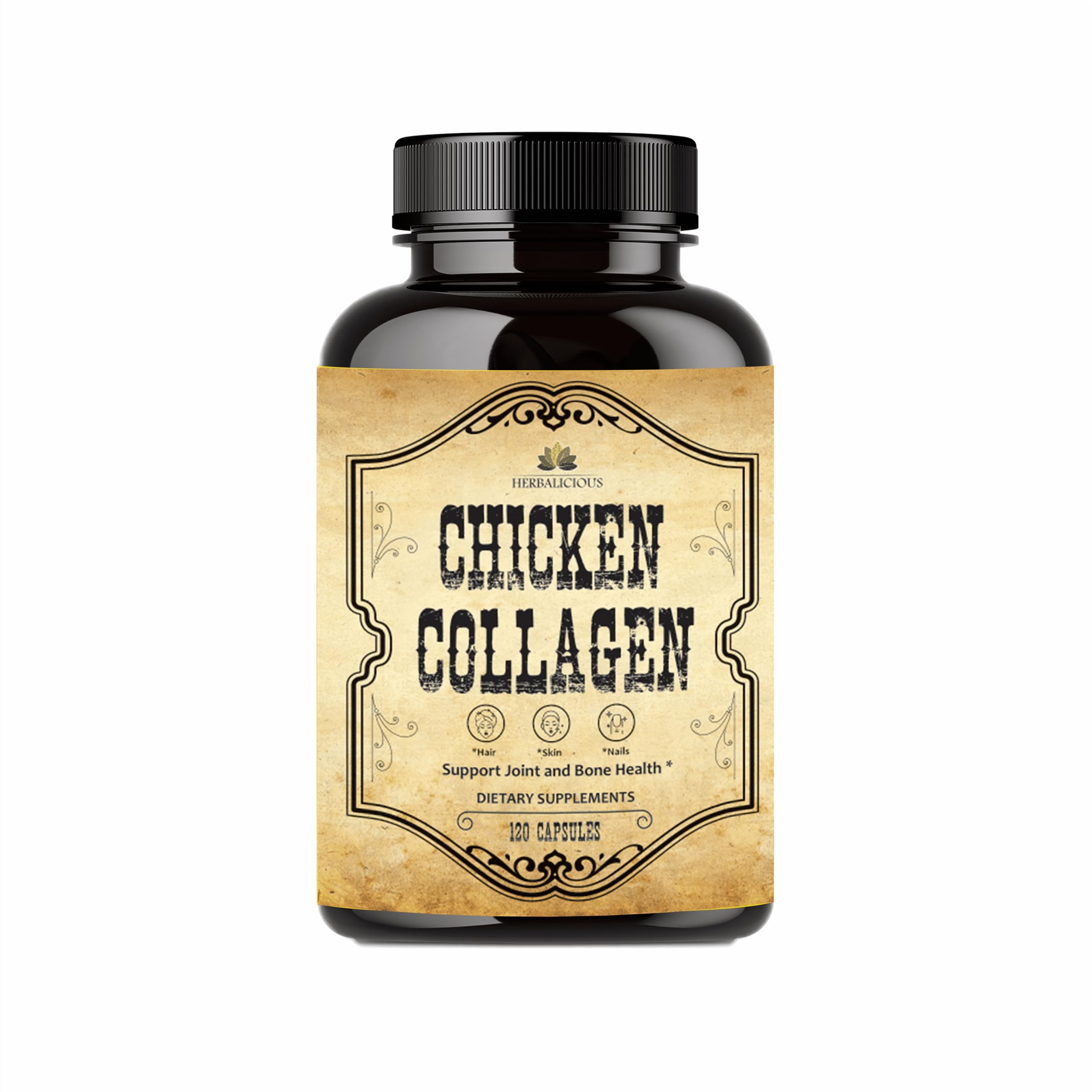 Chicken Collagen Capsules - Type II Collagen Nutritional Supplement for Joint, Skin & Bone Support - Non-GMO, Anti-Aging Dietary Supplements with Hydrolyzed Collagen Peptides - 120 Capsules