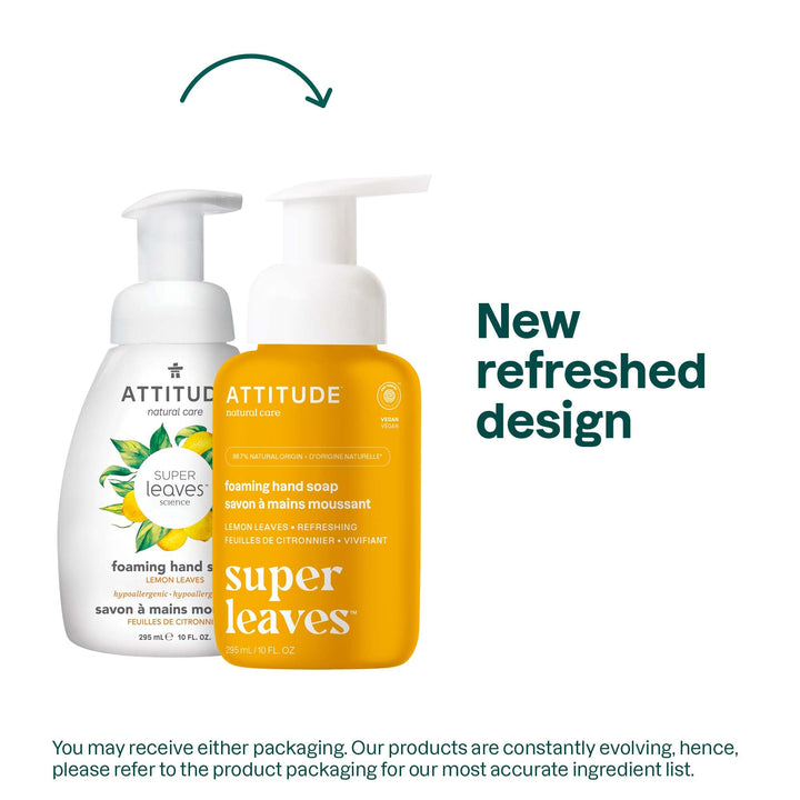 ATTITUDE Natural Foaming Hand Soap, Hypoallergenic, Lemon Leaves, 10 Fl Oz