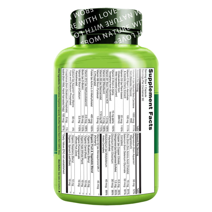 NATURELO One Daily Multivitamin for Men - with Vitamins & Minerals + Organic Whole Foods - Supplement to Boost Energy, General Health - Non-GMO - 60 Capsules - 2 Month Supply