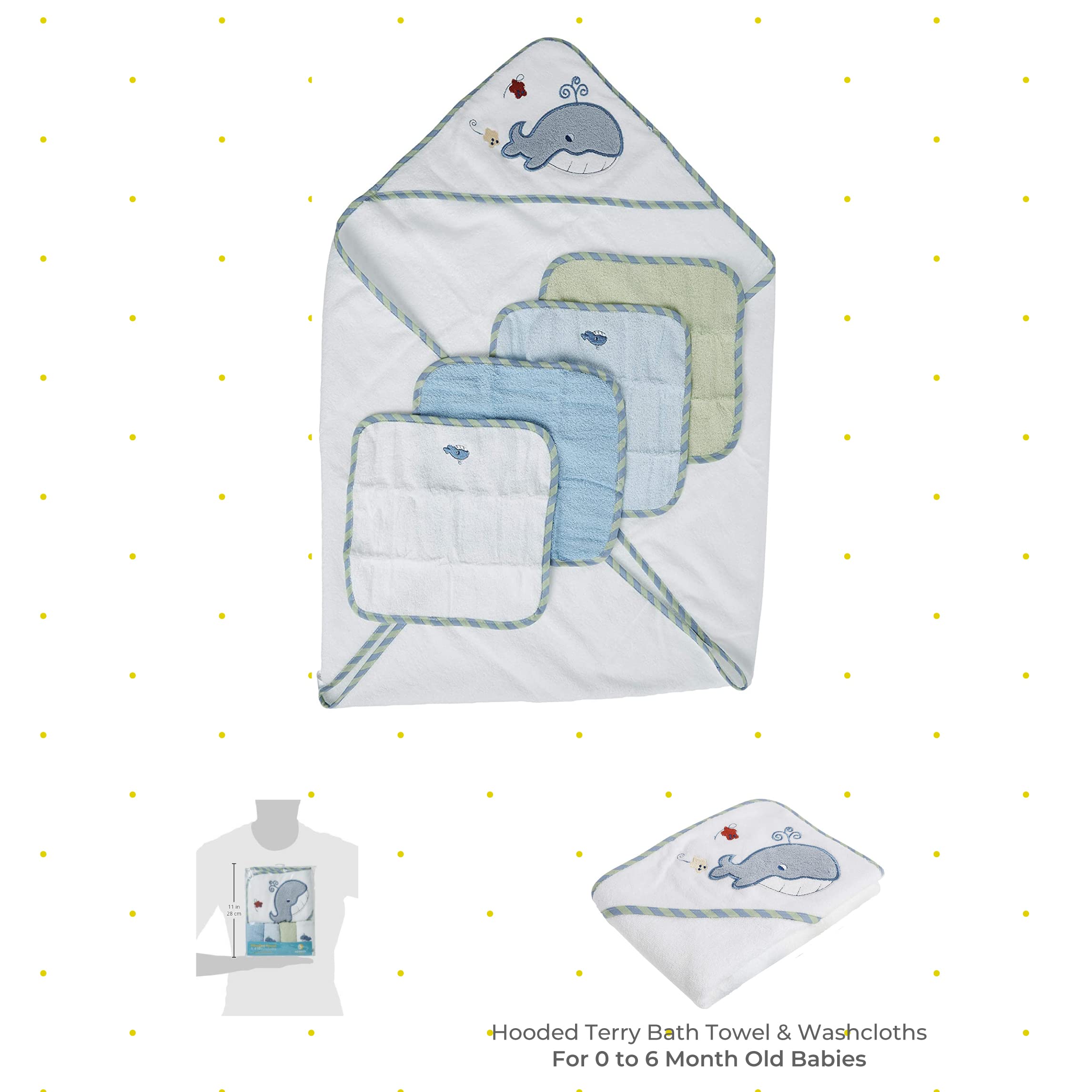 Spasilk Bath Hooded Towels & Washcloths Set for Babies, Hooded Terry Bath Towel & 4 Washcloths, Blue