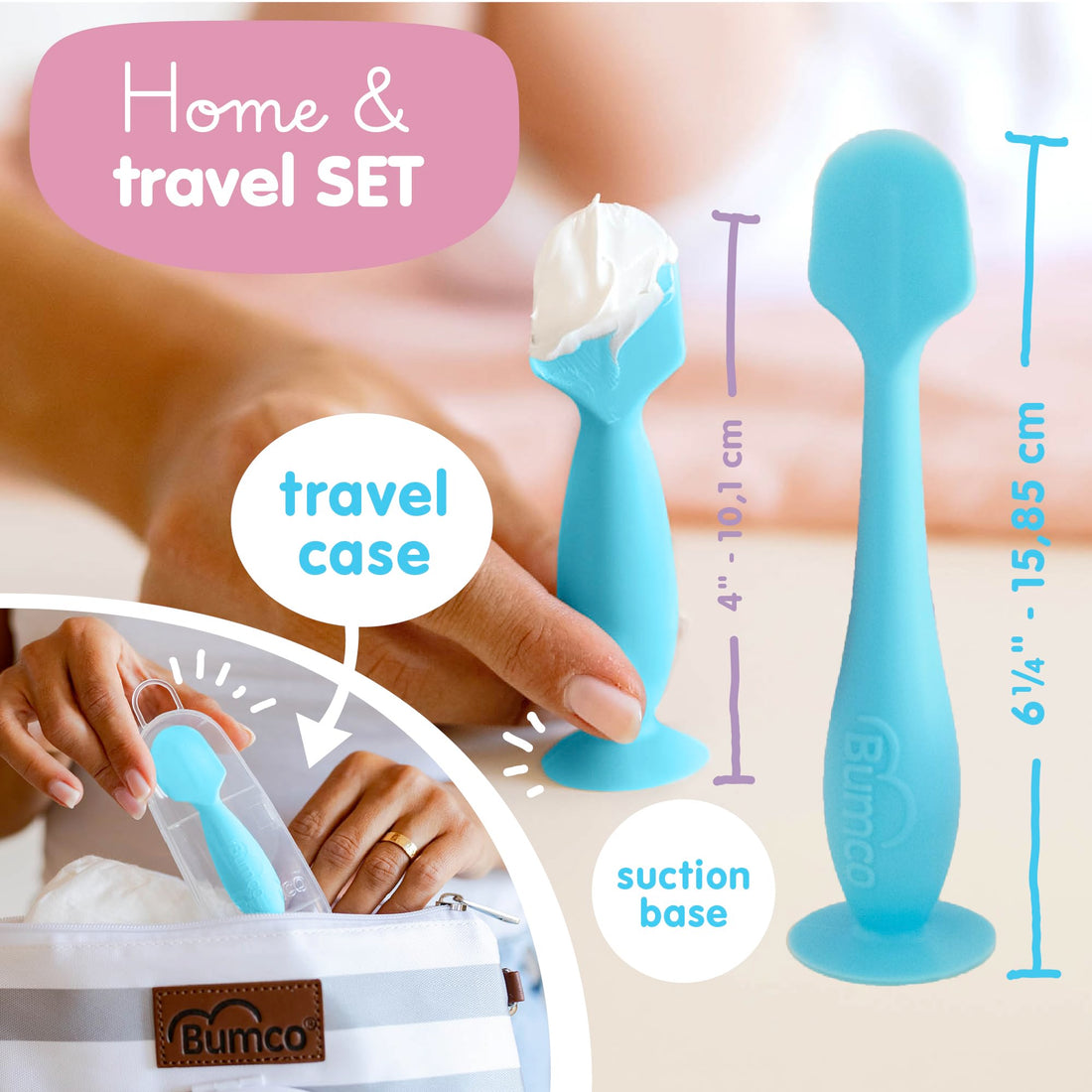 Bumco Baby Bum Brush + Mini Diaper Cream Spatula with Case - BPA-Free Butt Spatula Baby, Soft Diaper Spatula, Baby Diaper Cream Applicator, Mom-Invented Diaper Bag Essentials, Butt Spatula