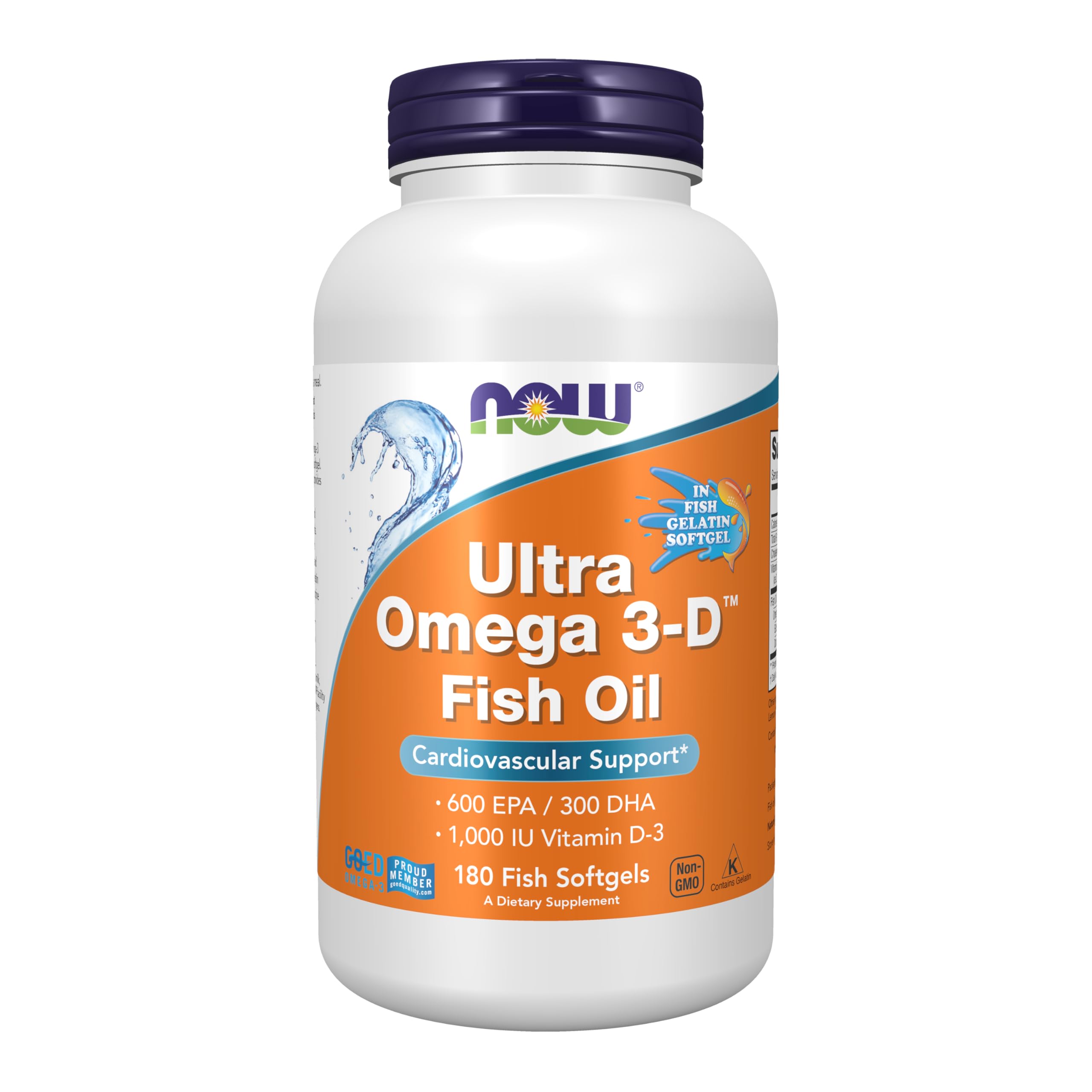 NOW Foods Supplements, Ultra Omega 3-D™, Omega-3 Fish Oil + Vitamin D-3, Cardiovascular Support*, 180 Softgels