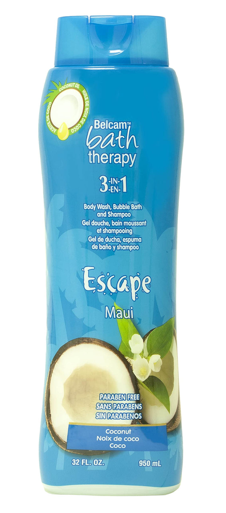 Belcam Bath Therapy Body Wash and Shampoo, Maui Coconot, 32 Fl Oz