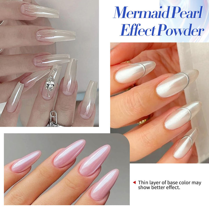 BORN PRETTY Chrome Nail Powder,White Pearl Metallic Mirror Holographic Chrome Powder for Nails,Pearl Glitter Pigment Dust Kit Nail Art Decoration Sets