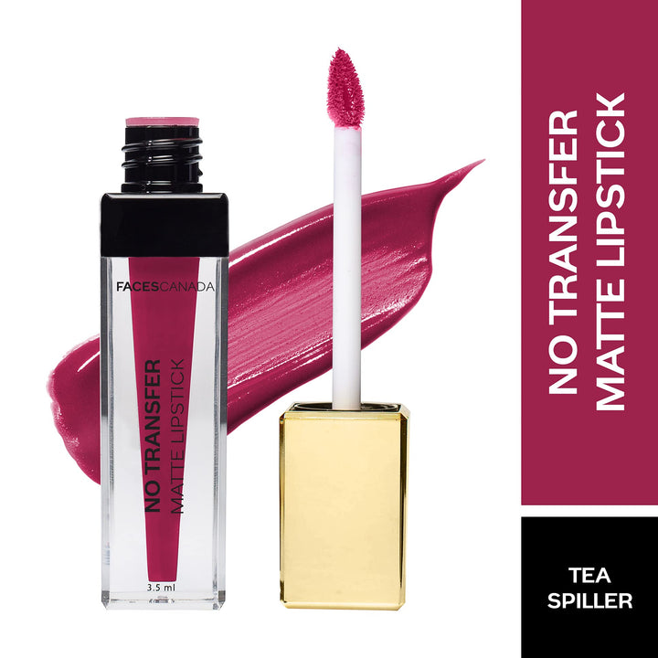 Faces Canada No Transfer Matte Liquid Lip Color, Mask Proof, Transfer Proof, Lasts all day, Enriched with Chamomile Oil, Highly pigmented, One Stroke Color, Pink Lip Color, Tea,Spiller 3.5 ml