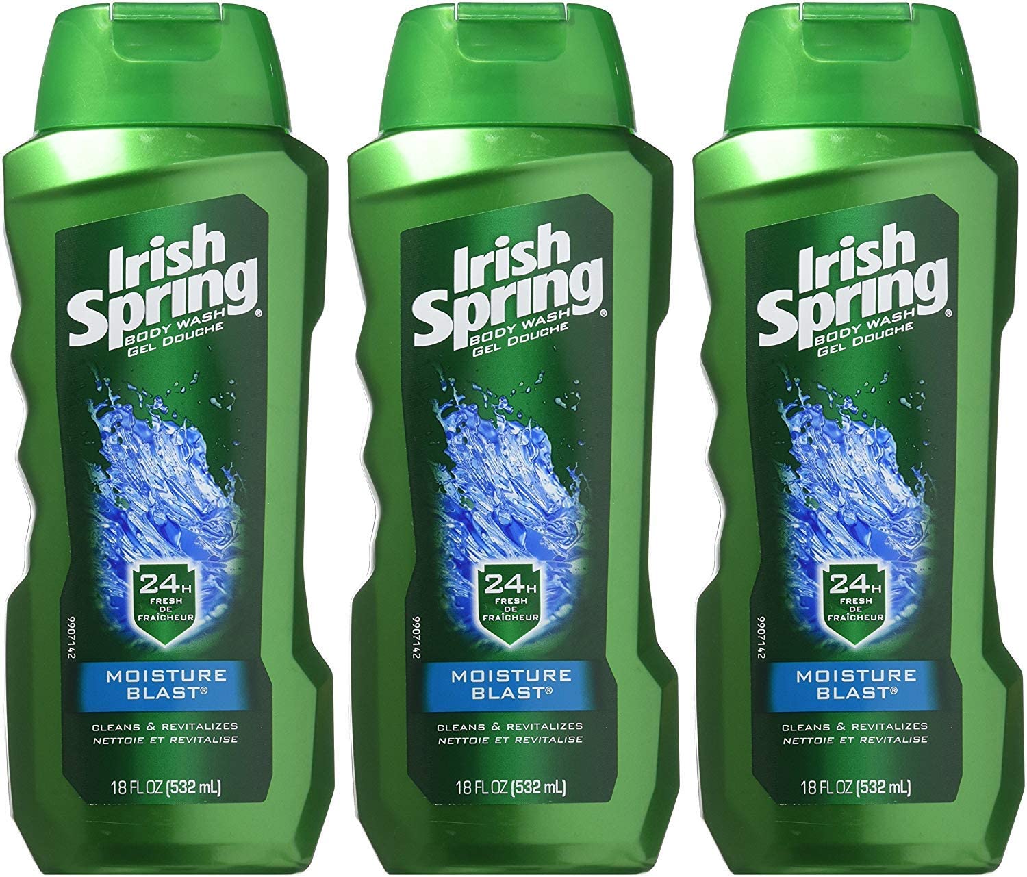 Irish Spring Body Wash Moisture Blast, 24 Hr Fresh, 18 Fl Oz. Pack of 3.
