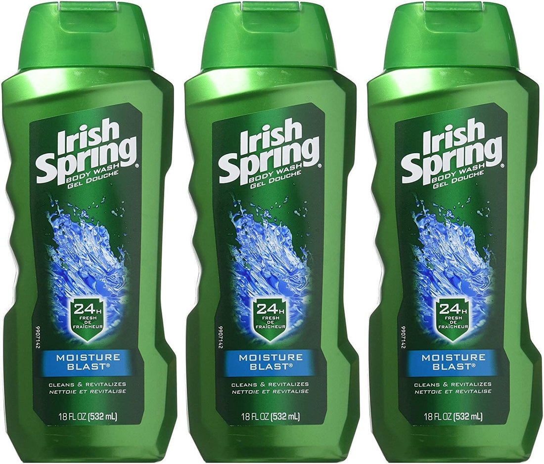 Irish Spring Body Wash Moisture Blast, 24 Hr Fresh, 18 Fl Oz. Pack of 3.