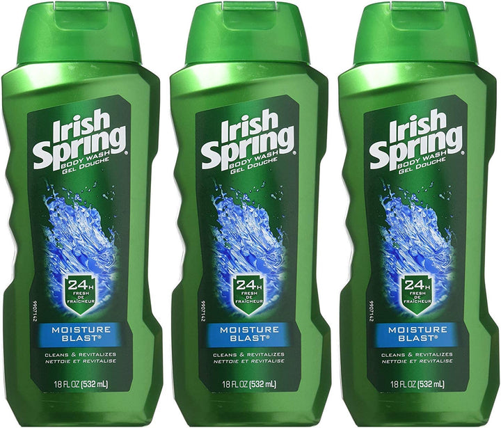Irish Spring Body Wash Moisture Blast, 24 Hr Fresh, 18 Fl Oz. Pack of 3.