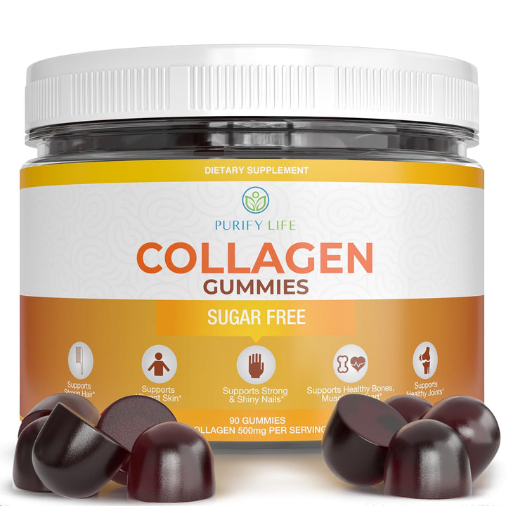 Sugar-Free Marine Collagen Gummies (90 Collagen Chews) Potent 500mg Collagen Gummy for Hair Growth, Healthier Skin & Nails, Pore Reducer & Elasticity Hydrolyzed, Gluten Free, Non-GMO, Orange Flavor