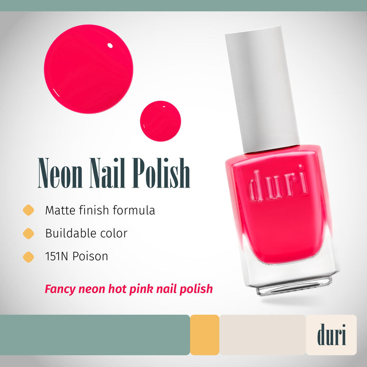 duri Nail Polish, 151N Poison, Neon Hot Pink, Matte, 0.5 fl.oz.