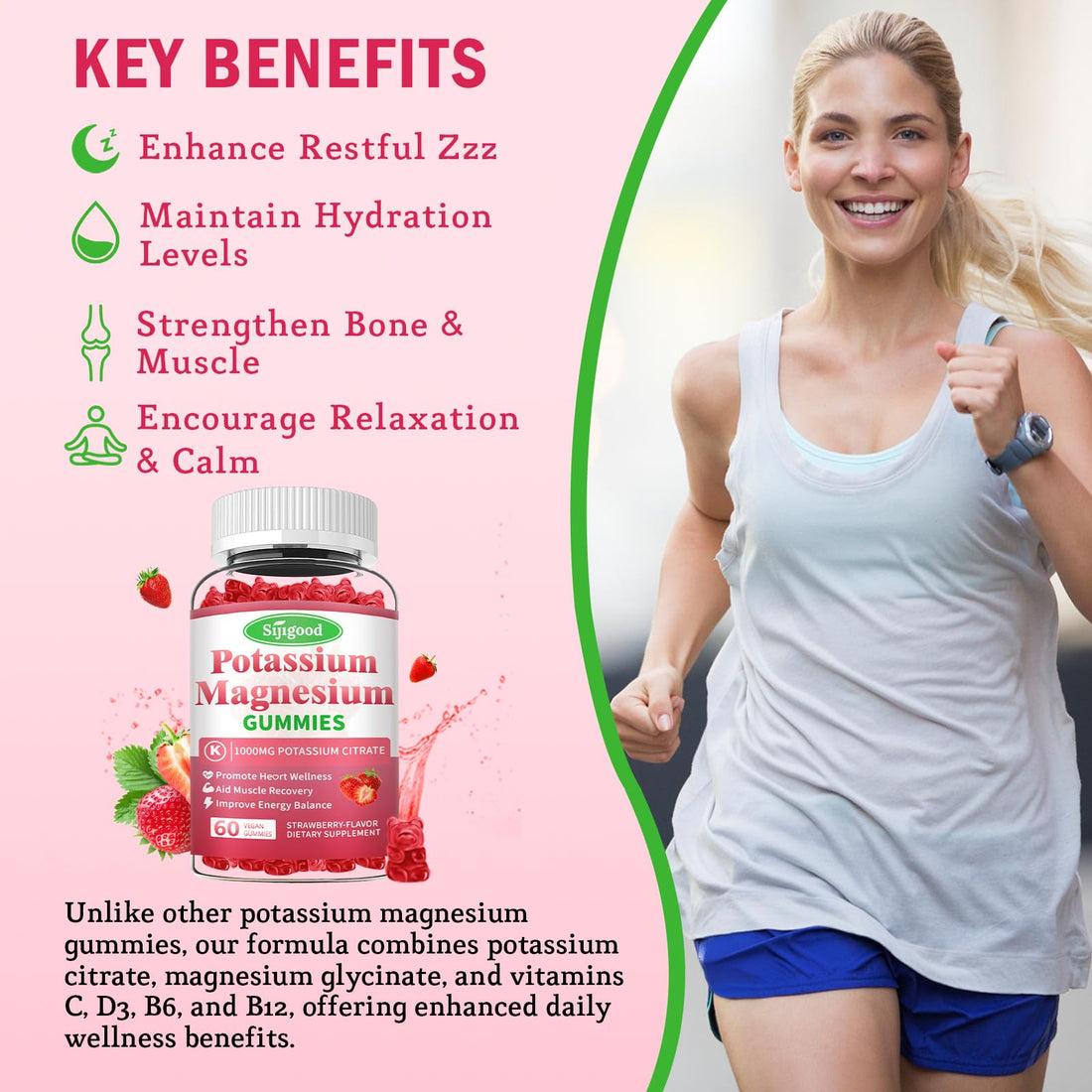 2 Pack Potassium Magnesium Gummies, High Absorption Magnesium Potassium Supplement with Vitamin B6 for Leg Cramps & Muscle Health, Strawberry, 120 Count