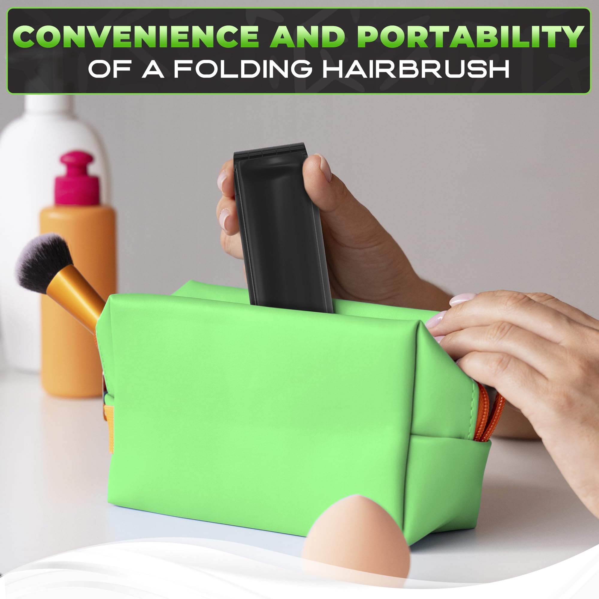 Pack of 4 Portable Folding Hair Brush with Mirror Compact Pocket Hair Compact Anti-static Hair Comb - Hair Styling Tools Pocket Size for Travel Car Gym Bag Purse-Black