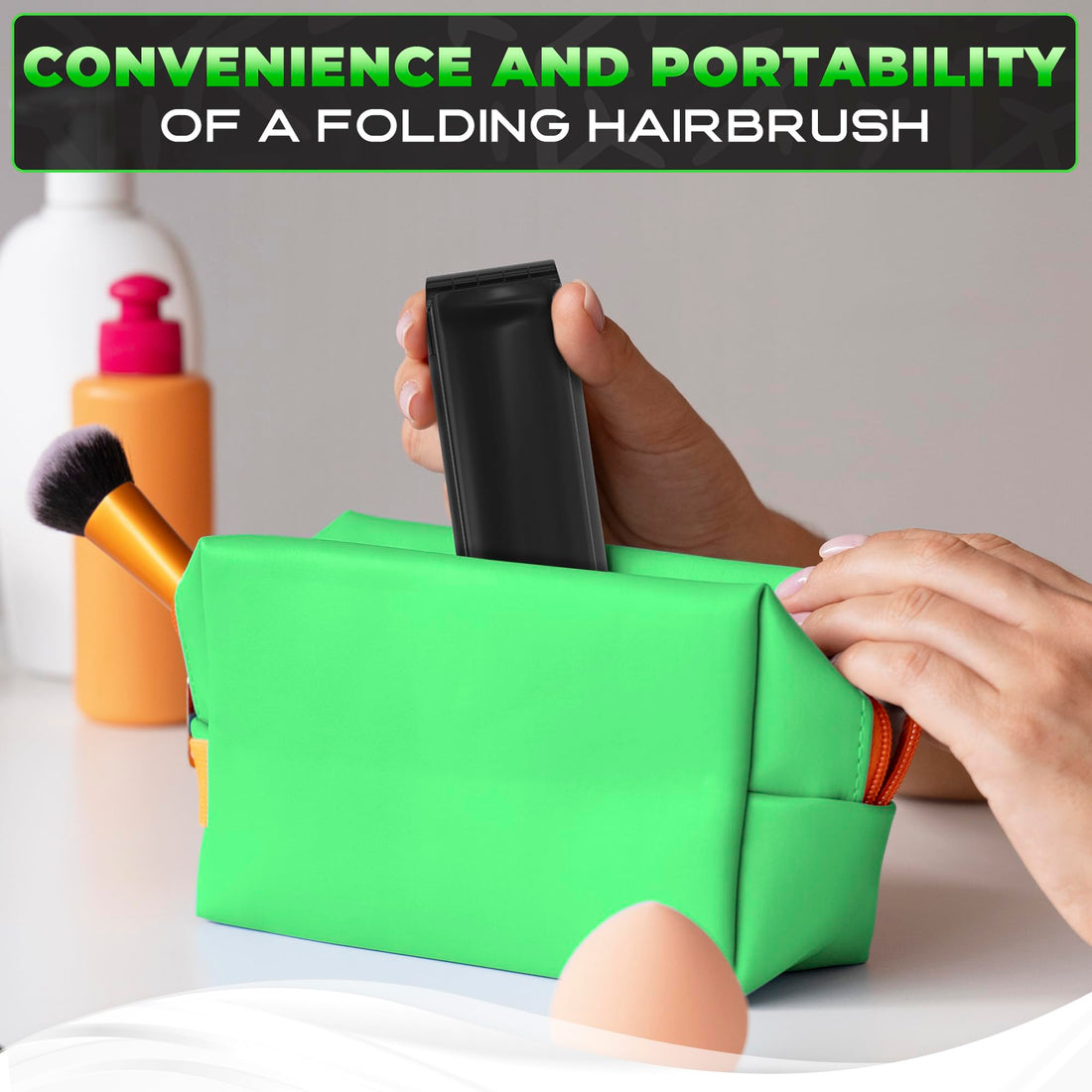 Pack of 4 Portable Folding Hair Brush with Mirror Compact Pocket Hair Compact Anti-static Hair Comb - Hair Styling Tools Pocket Size for Travel Car Gym Bag Purse-Black