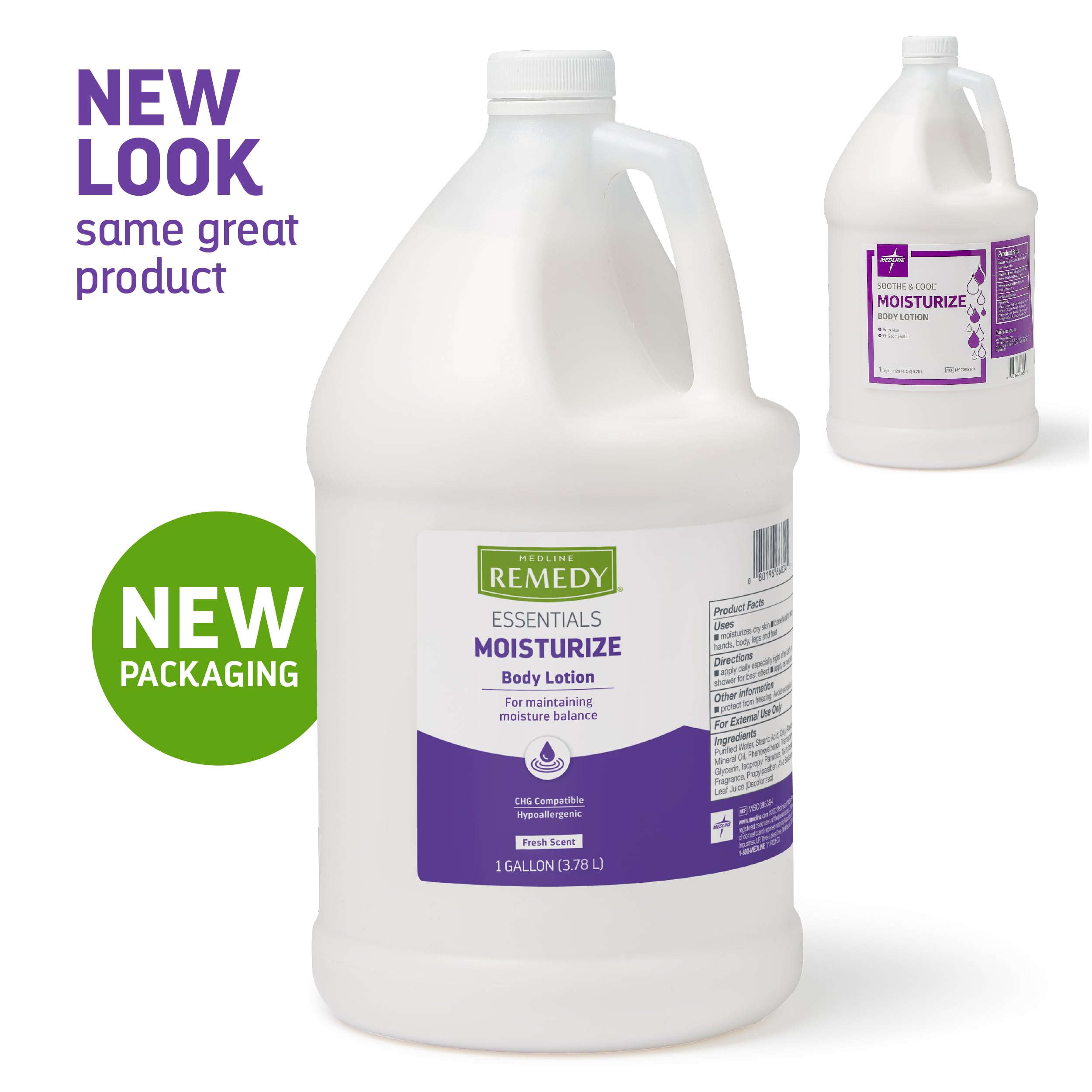 Medline Remedy Essentials Moisturizing Body Lotion (1 Gallon Bottle), 1 Count, Fresh Scent, Hydrating, Non-Greasy, For Dry Skin, Hypoallergenic, Men, Women, Elderly