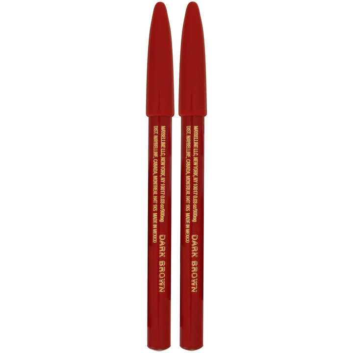 Maybelline New York Makeup Expert Wear Twin Eyebrow Pencils and Eyeliner Pencils, Dark Brown Shade, 0.06 Ounce, 2 Count (Pack of 1)