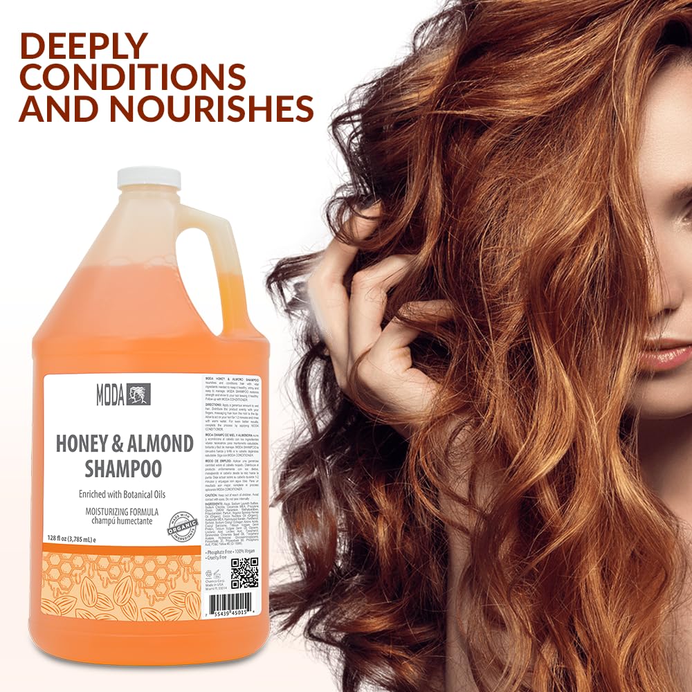 MODA - Moisturizing Shampoo for All Hair Types, Honey Almond, 128 Oz, Professional - Deeply Cleanses and Conditions, Strengthens, Restores and Shine your Hair