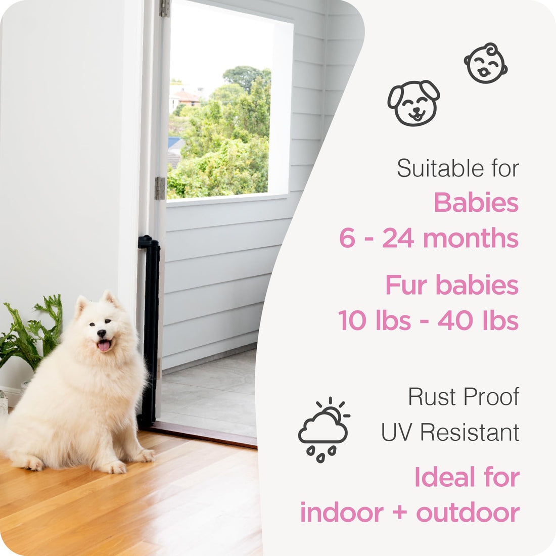 Perma Child Safety Indoor/Outdoor Retractable Baby Gate 33 Tall, Extends to 71 Wide, Black