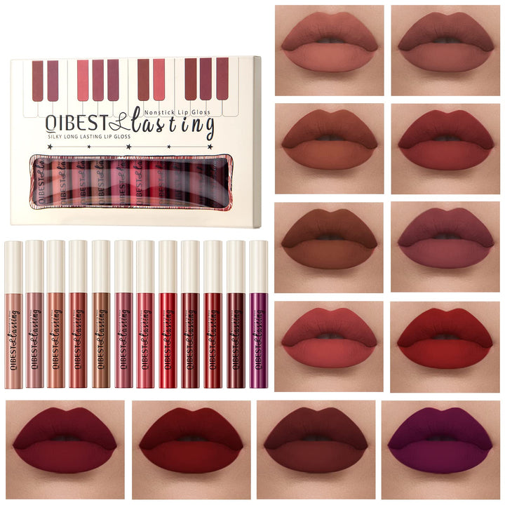 BestLand 12Pcs Makeup Matte Lipstick Lip Kit, Non-Stick Cup Not Fade Velvety Liquid Lipstick Waterproof Long Lasting Durable Nude Lip Gloss, labiales mate 24 horas originale (Natural Lip Collection)